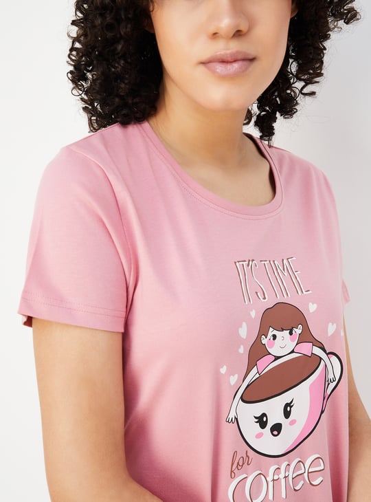 Women Graphic Printed Short Sleeves Nightdress