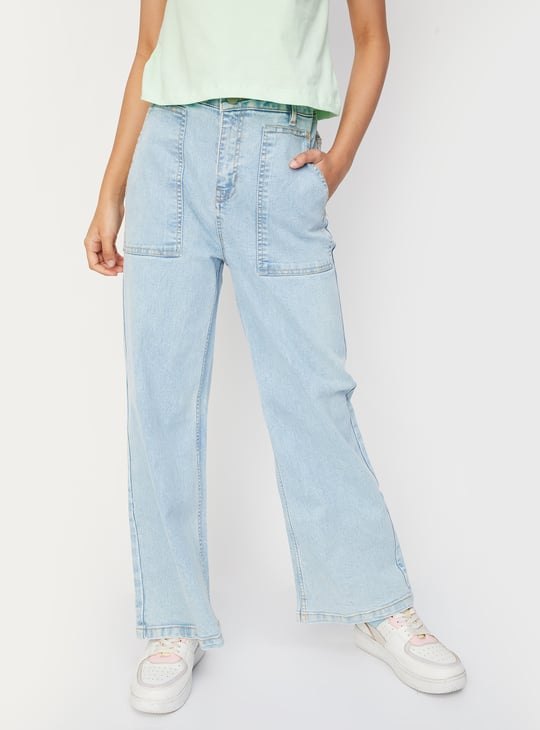 Girls Washed Wide Leg Jeans