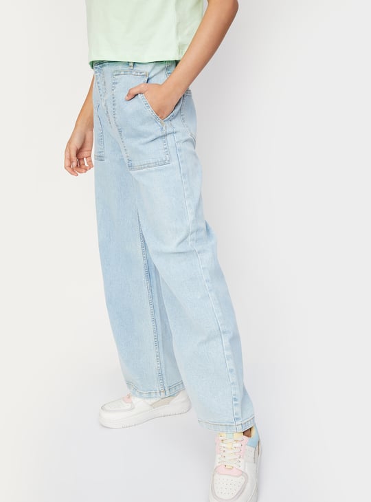 Girls Washed Wide Leg Jeans