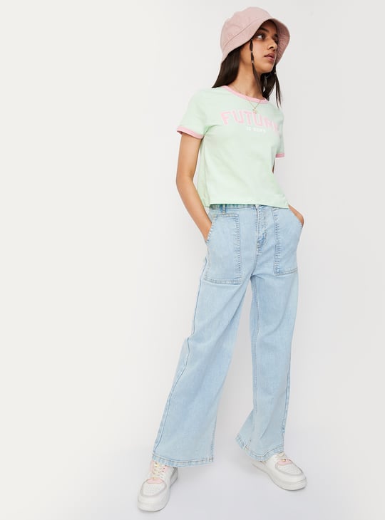 Girls Washed Wide Leg Jeans