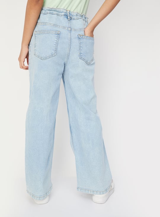Girls Washed Wide Leg Jeans