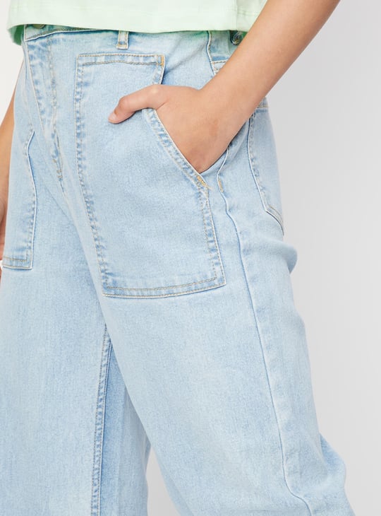 Girls Washed Wide Leg Jeans