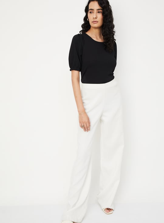 Women Solid Puffed Sleeves Top