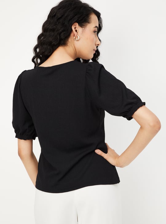 Women Solid Puffed Sleeves Top