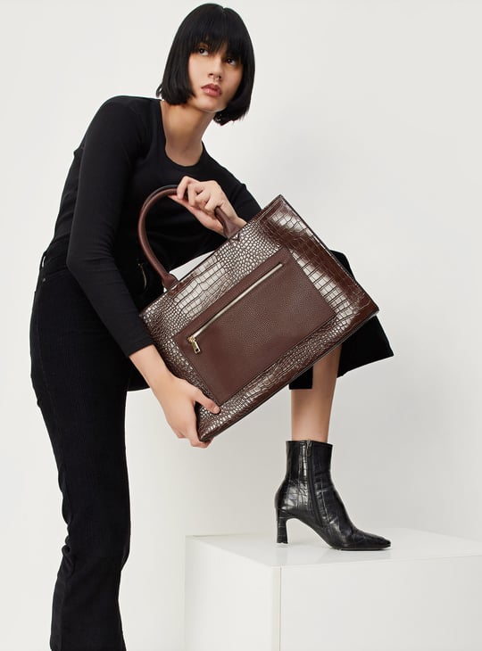 Women Croc-Textured Handheld Bag