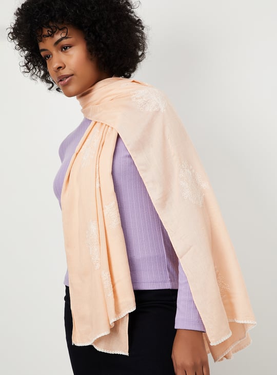 Women Embroidered Scarf Pink Embroidered