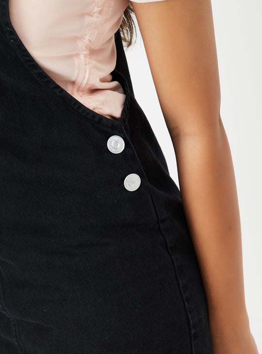 Girls Solid Denim Pinafore Dress