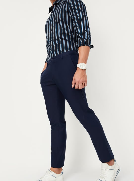 Men Slim Fit Solid Formal Trousers