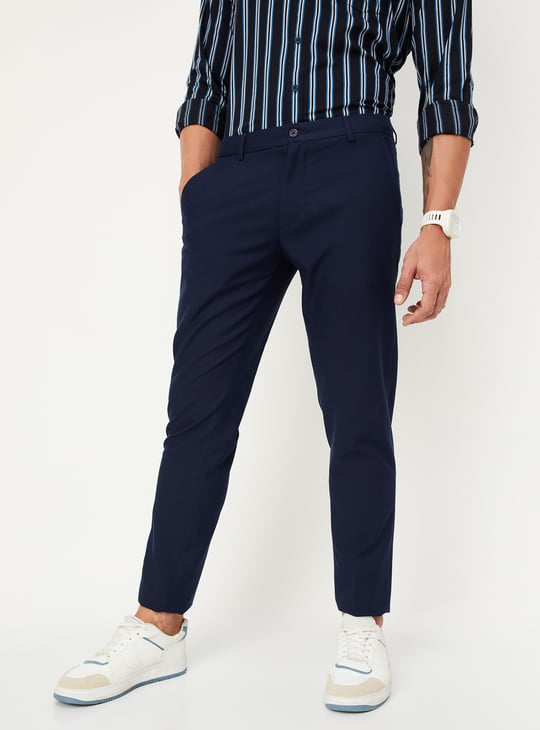 Men Slim Fit Solid Formal Trousers