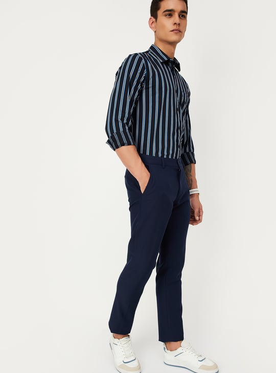 Men Slim Fit Solid Formal Trousers