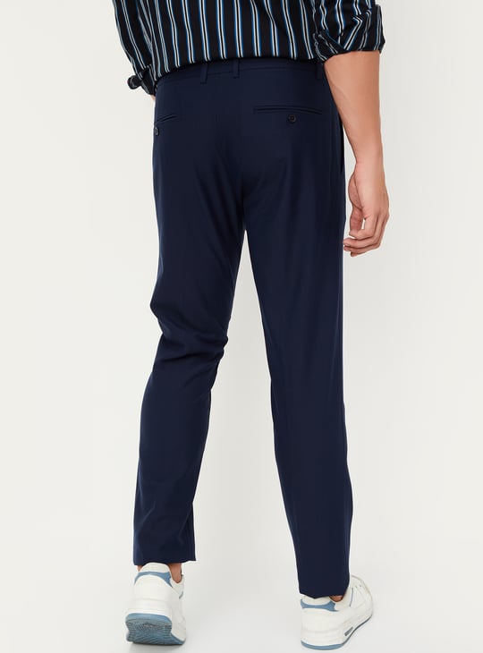 Men Slim Fit Solid Formal Trousers