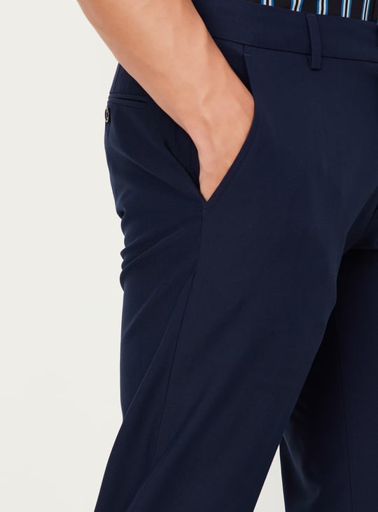 Men Slim Fit Solid Formal Trousers