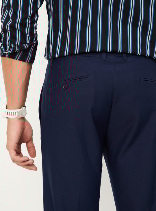 Men Slim Fit Solid Formal Trousers