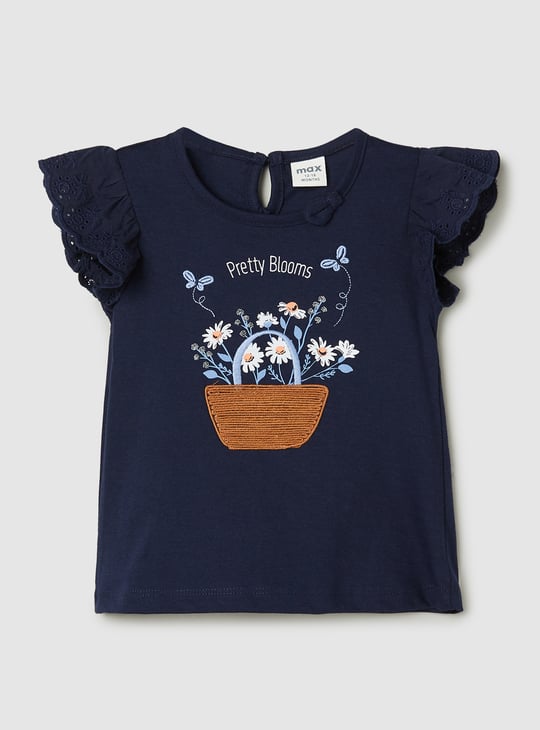 Girls Embroidered Top with Schiffli Sleeves