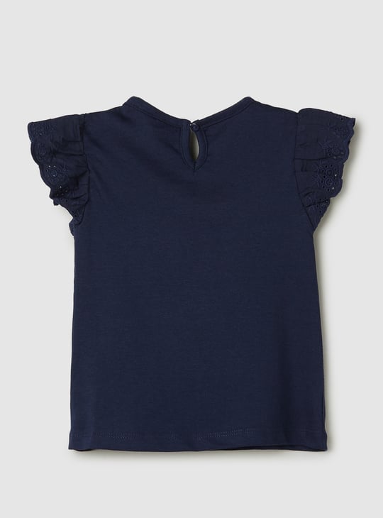 Girls Embroidered Top with Schiffli Sleeves