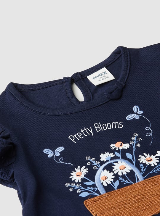 Girls Embroidered Top with Schiffli Sleeves