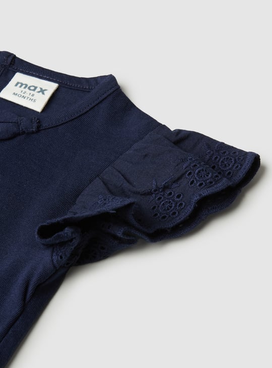 Girls Embroidered Top with Schiffli Sleeves