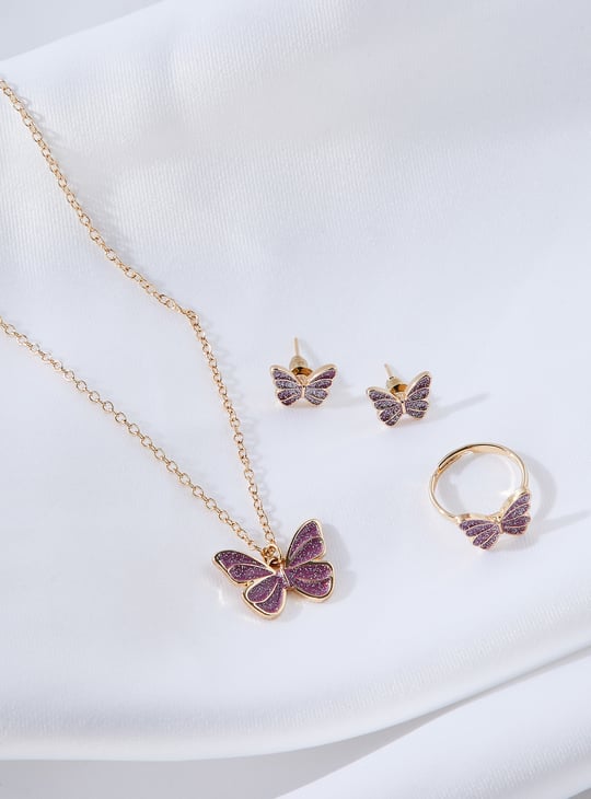 Girls Butterfly Necklace Set with Ring