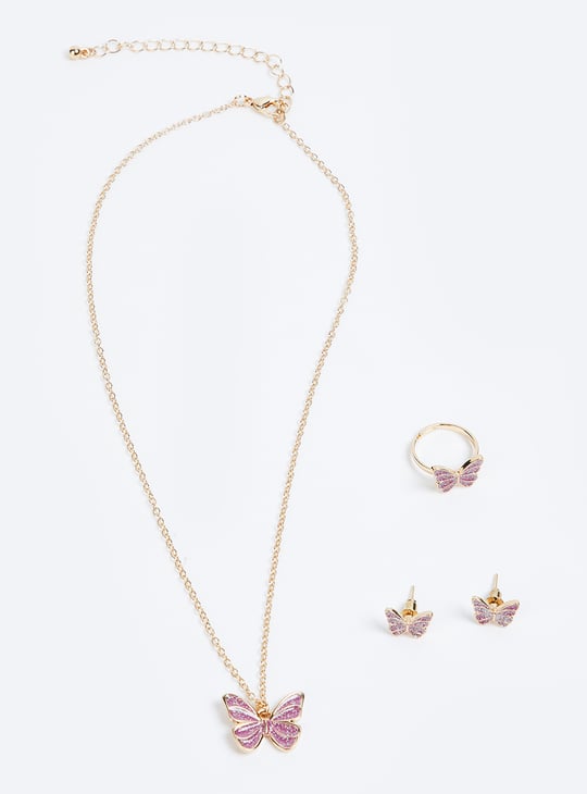 Girls Butterfly Necklace Set with Ring