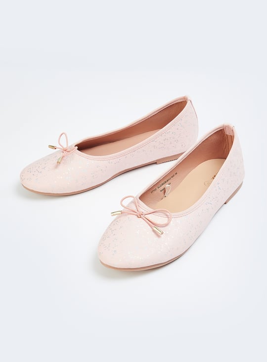 Girls Printed Bow-Detailed Ballerinas