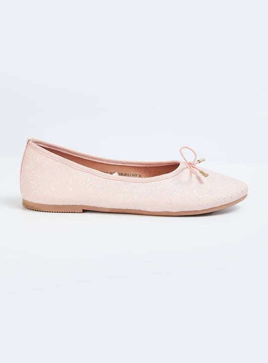 Girls Printed Bow-Detailed Ballerinas