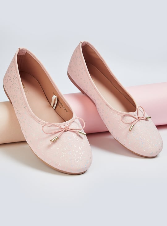 Girls Printed Bow-Detailed Ballerinas
