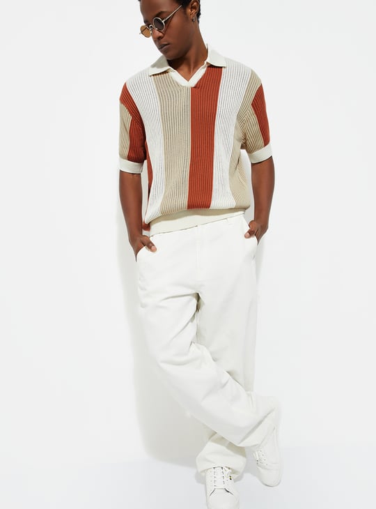 URB_N Men Oversized Striped Knit Polo T-shirt