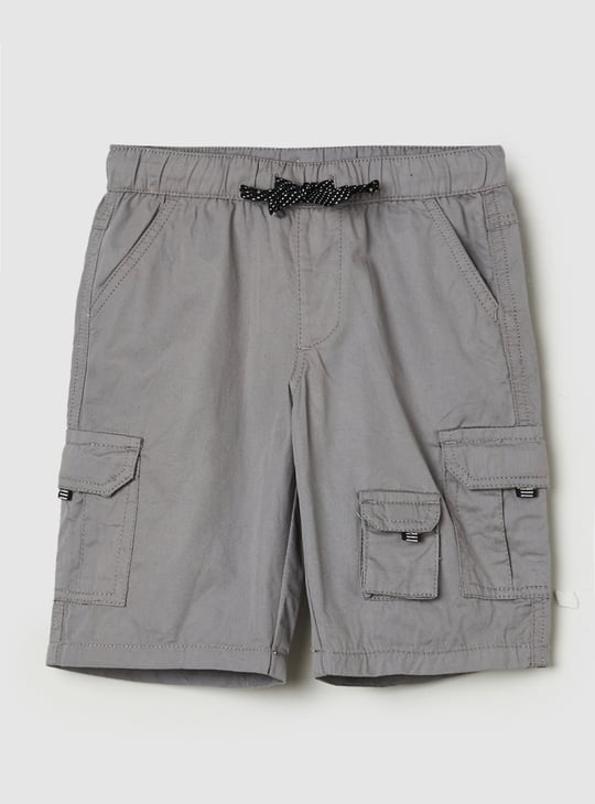 Boys Solid Bermuda Shorts with Cargo Pockets