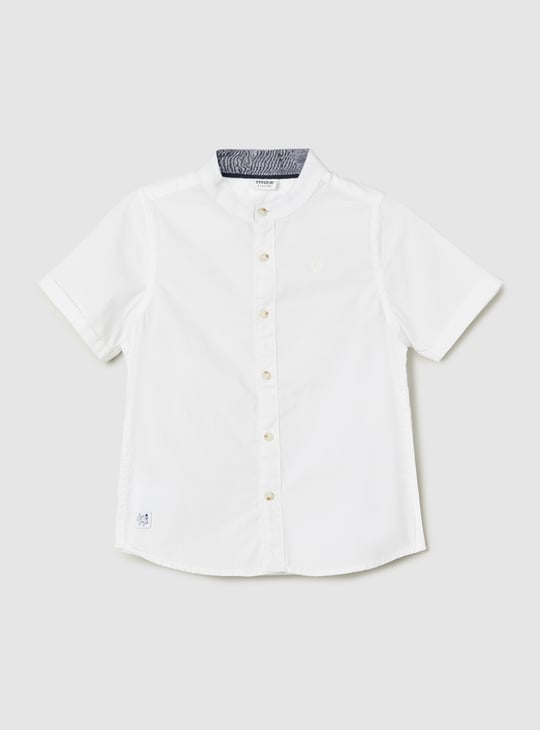 Boys Solid Band Collar Shirt