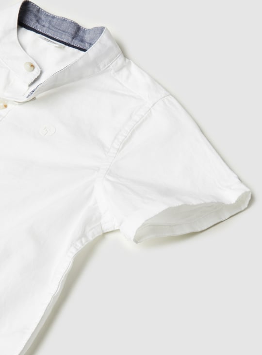 Boys Solid Band Collar Shirt