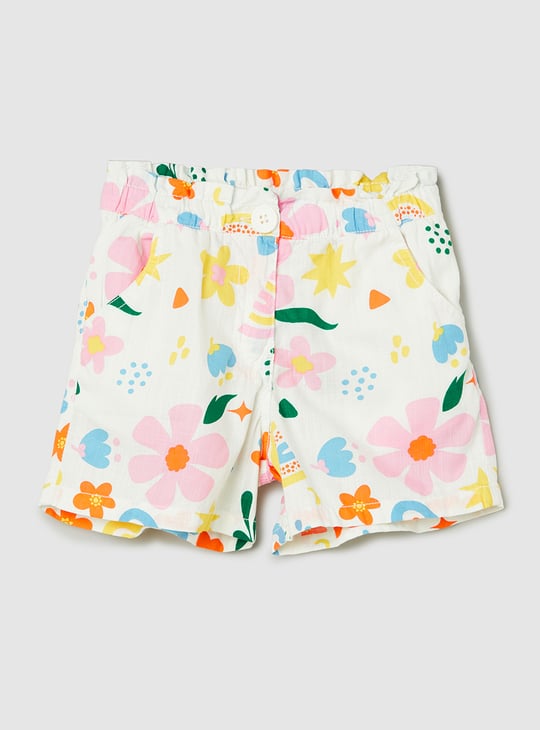 Girls Printed Paperbag Waist Shorts