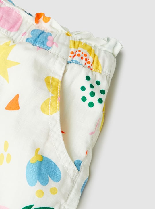 Girls Printed Paperbag Waist Shorts