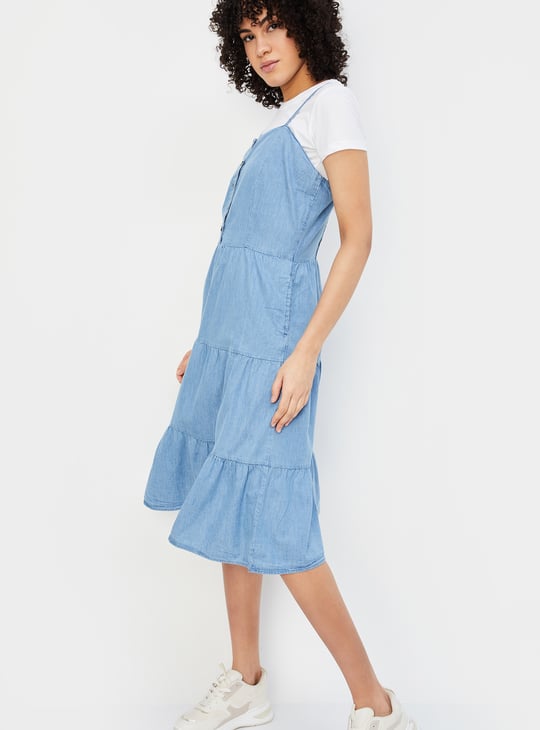 Women Pinafore Denim Dress with T-shirt