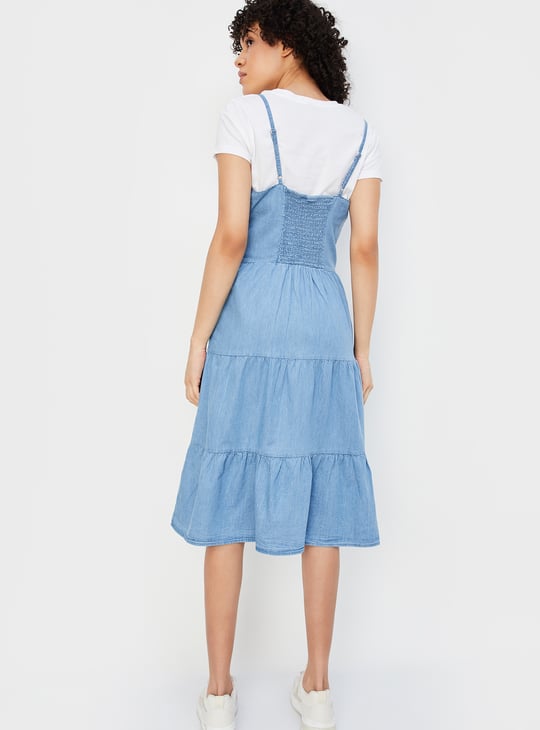 Women Pinafore Denim Dress with T-shirt