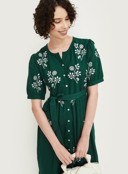 Women Embroidered Empire Yoke Dress