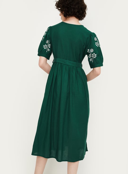 Women Embroidered Empire Yoke Dress