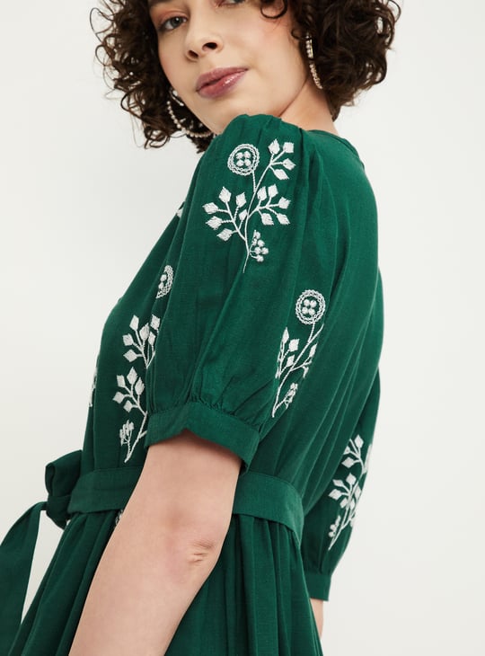 Women Embroidered Empire Yoke Dress