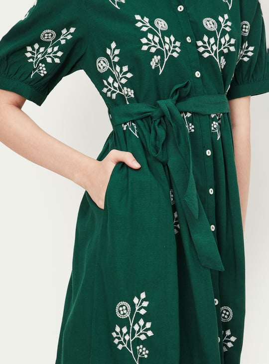 Women Embroidered Empire Yoke Dress