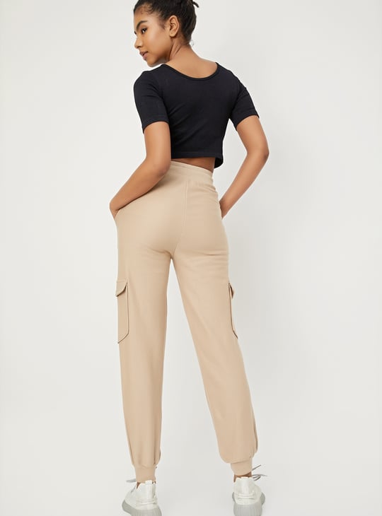 Women Solid Cargo Joggers | Beige | Solid