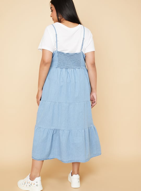 Women Pinafore Denim Dress with T-shirt