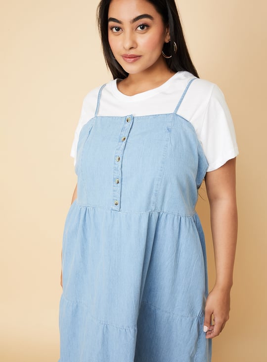 Women Pinafore Denim Dress with T-shirt