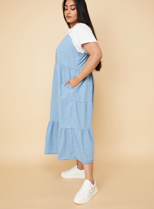 Women Pinafore Denim Dress with T-shirt