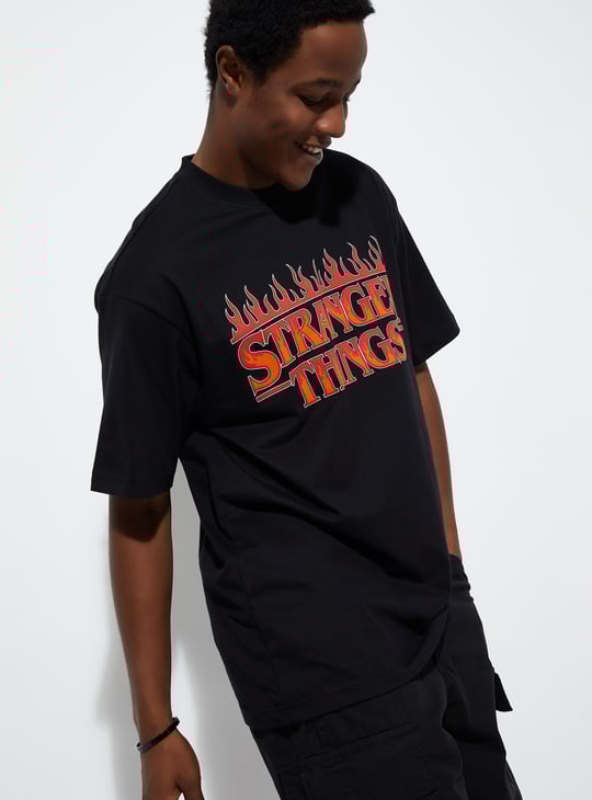 URB_N Men Oversized Stranger Things Printed T-shirt