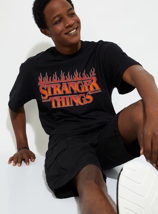 URB_N Men Oversized Stranger Things Printed T-shirt