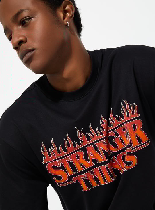 URB_N Men Oversized Stranger Things Printed T-shirt