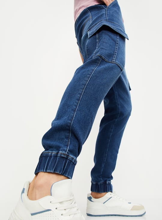 Men Carrot Fit Denim Cargo Joggers