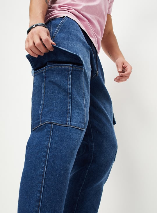 Men Carrot Fit Denim Cargo Joggers