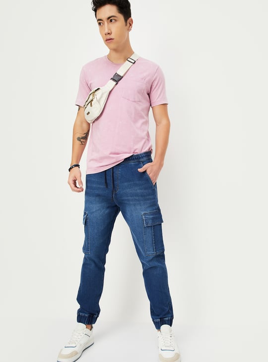 Men Carrot Fit Denim Cargo Joggers