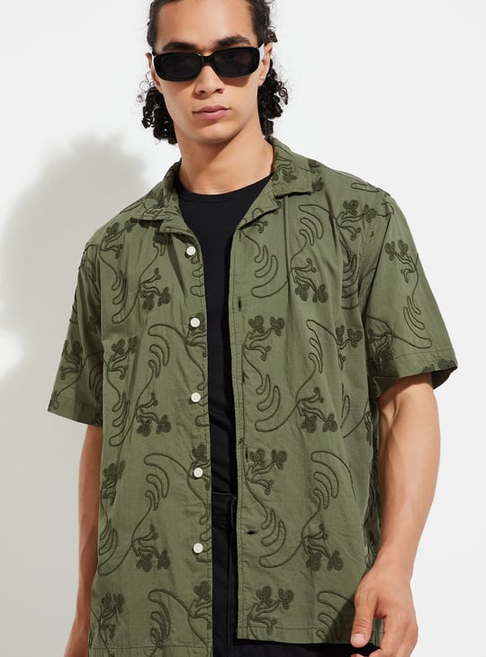 URB_N Men Oversized Embroidered Resort Shirt
