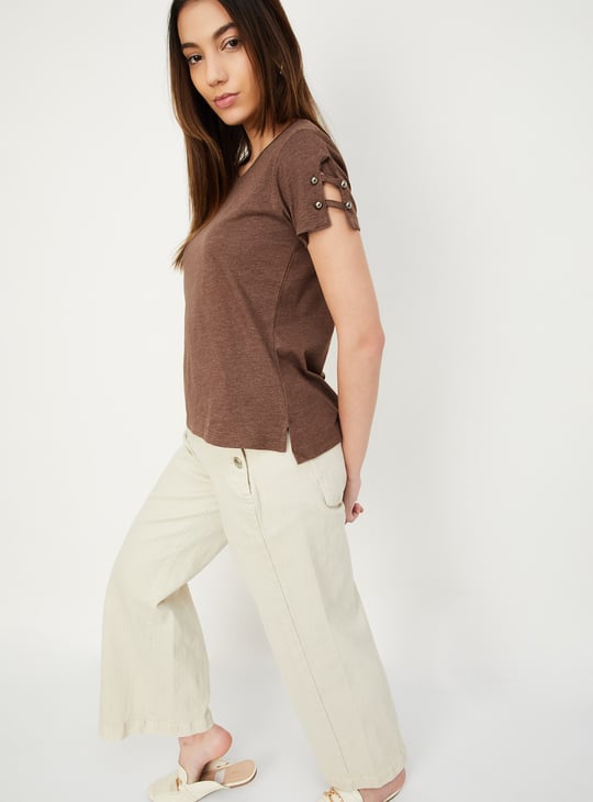 Women Slit Sleeves Top with Button Details